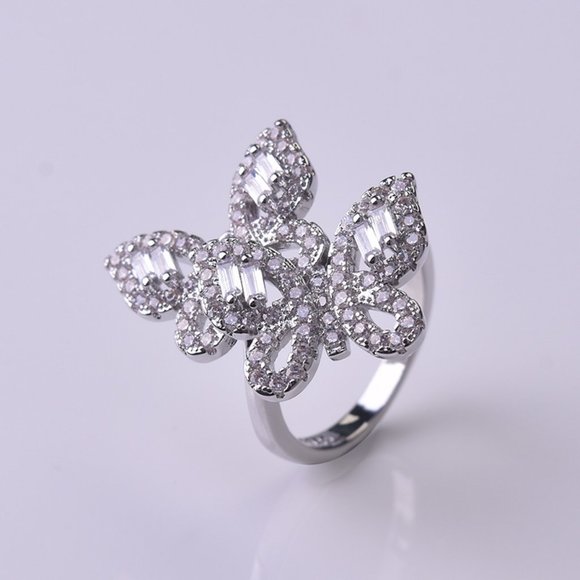 NEW 925 Silver Diamond Double Butterfly Ring - Picture 11 of 14